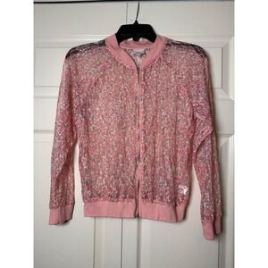 Disney Beauty & Beast D-Signed Bomber Jacket Pink Sheer Floral Lace
